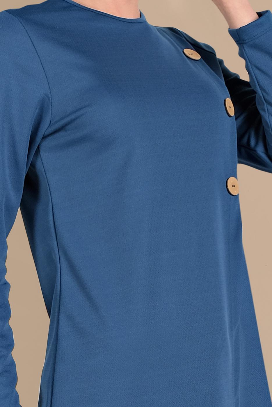 Vêtements hijab BLEU TUNIQUE ASYMÉTRIQUE BOUTONNÉE 4616 