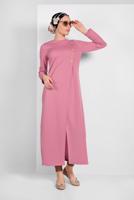 Tesettür giyim PUDRA ASİMETRİK KESİM DÜĞME DETAYLI TUNİK 4616