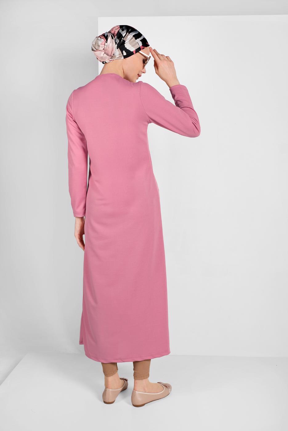 Tesettür giyim PUDRA ASİMETRİK KESİM DÜĞME DETAYLI TUNİK 4616