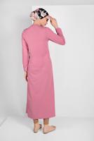 Tesettür giyim PUDRA ASİMETRİK KESİM DÜĞME DETAYLI TUNİK 4616