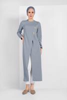 Tesettür giyim GRİ ASİMETRİK KESİM DÜĞME DETAYLI TUNİK 4616