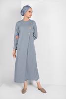 Tesettür giyim GRİ ASİMETRİK KESİM DÜĞME DETAYLI TUNİK 4616