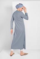 Tesettür giyim GRİ ASİMETRİK KESİM DÜĞME DETAYLI TUNİK 4616