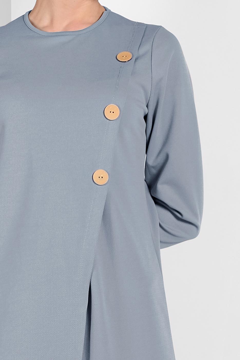 Tesettür giyim GRİ ASİMETRİK KESİM DÜĞME DETAYLI TUNİK 4616