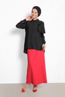 Tesettür giyim SİYAH ALVİNA FIRFIR DETAYLI BLUZ 4917