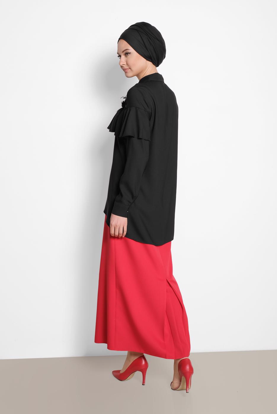 Tesettür giyim SİYAH ALVİNA FIRFIR DETAYLI BLUZ 4917