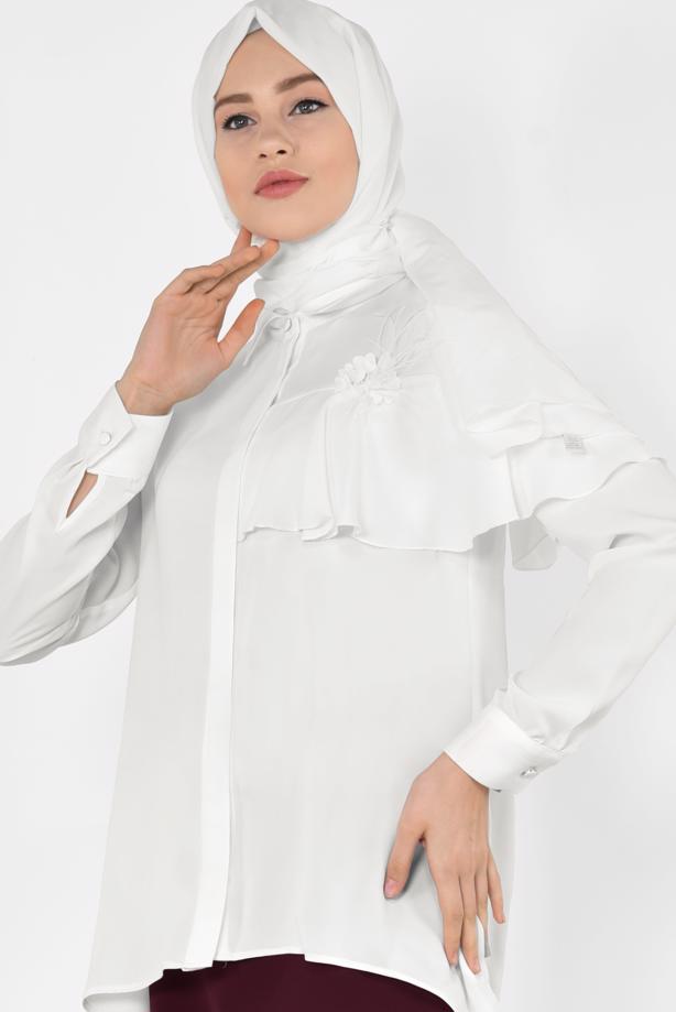 Hijab clothing CREAM ALVINA RUFFLED BLOUSE 4917  - TRENDTESETTÜR