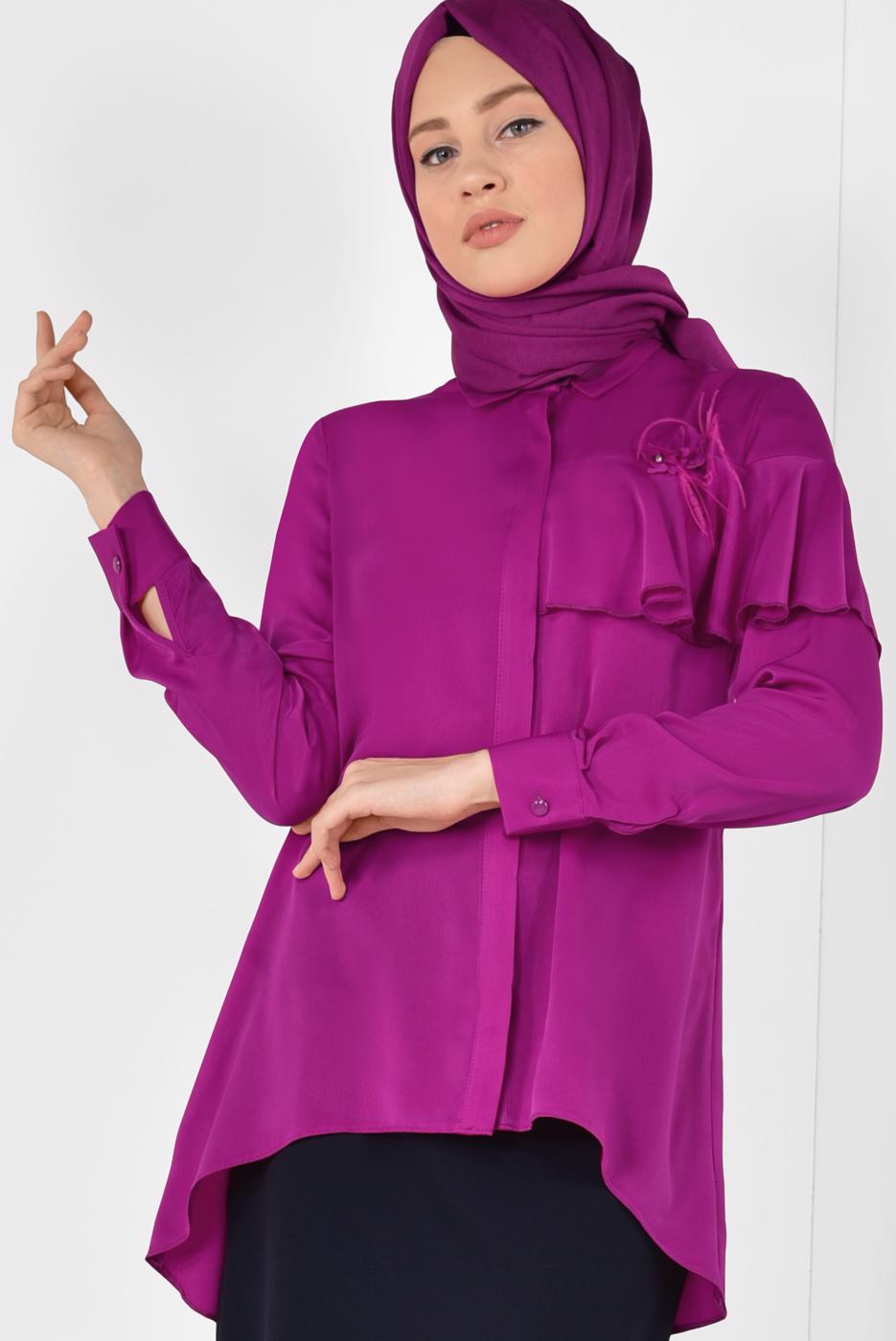 Hijab clothing FUCHSIA ALVINA RUFFLED BLOUSE 4917 