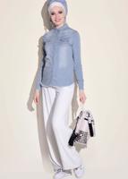 Tesettür giyim MAVİ ALVİNA ÇITÇIT DÜĞMELİ DENİM BLUZ 4956