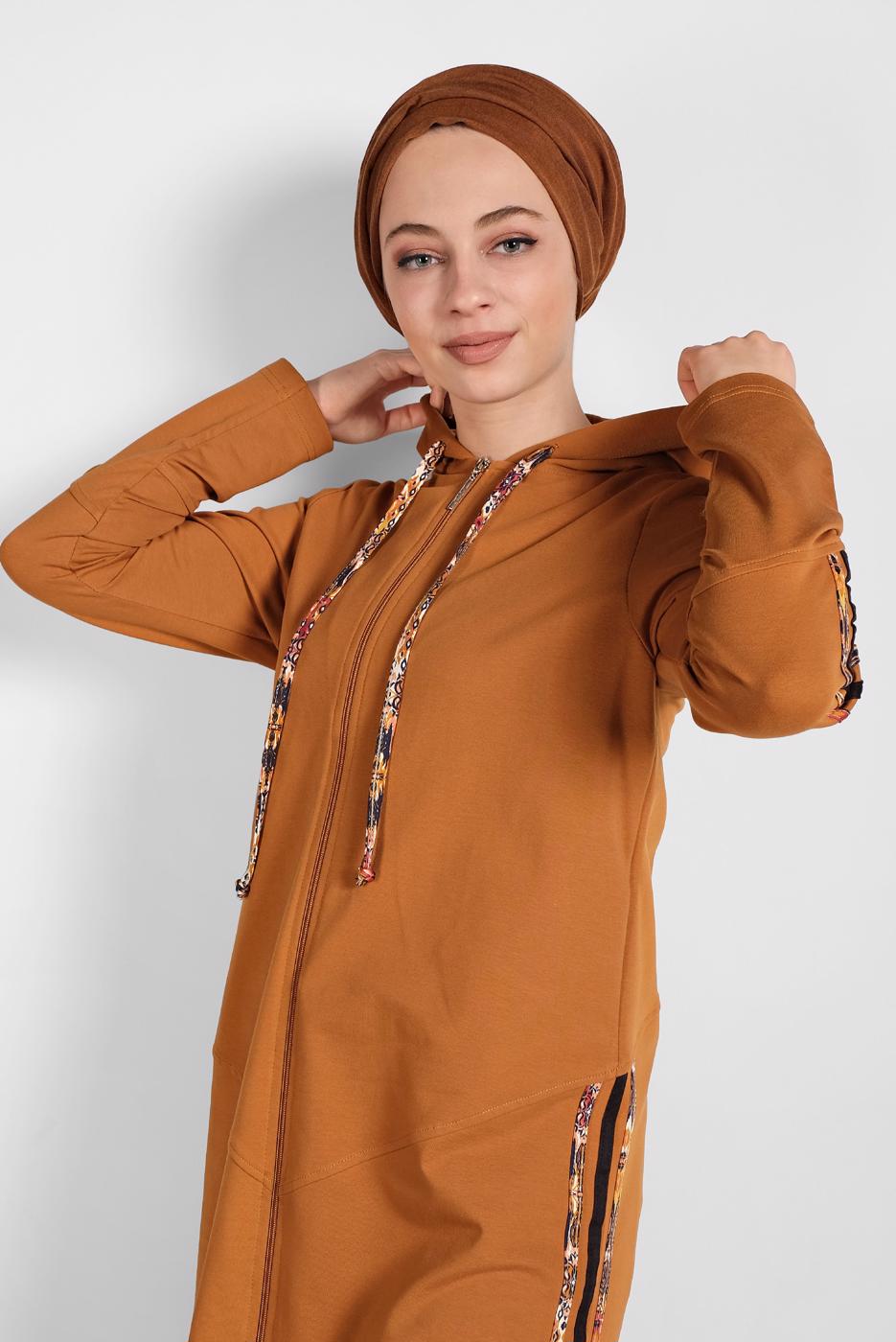 Vêtements hijab ORANGE VESTE SPORT ZIPPÉE À CAPUCHE 0929 