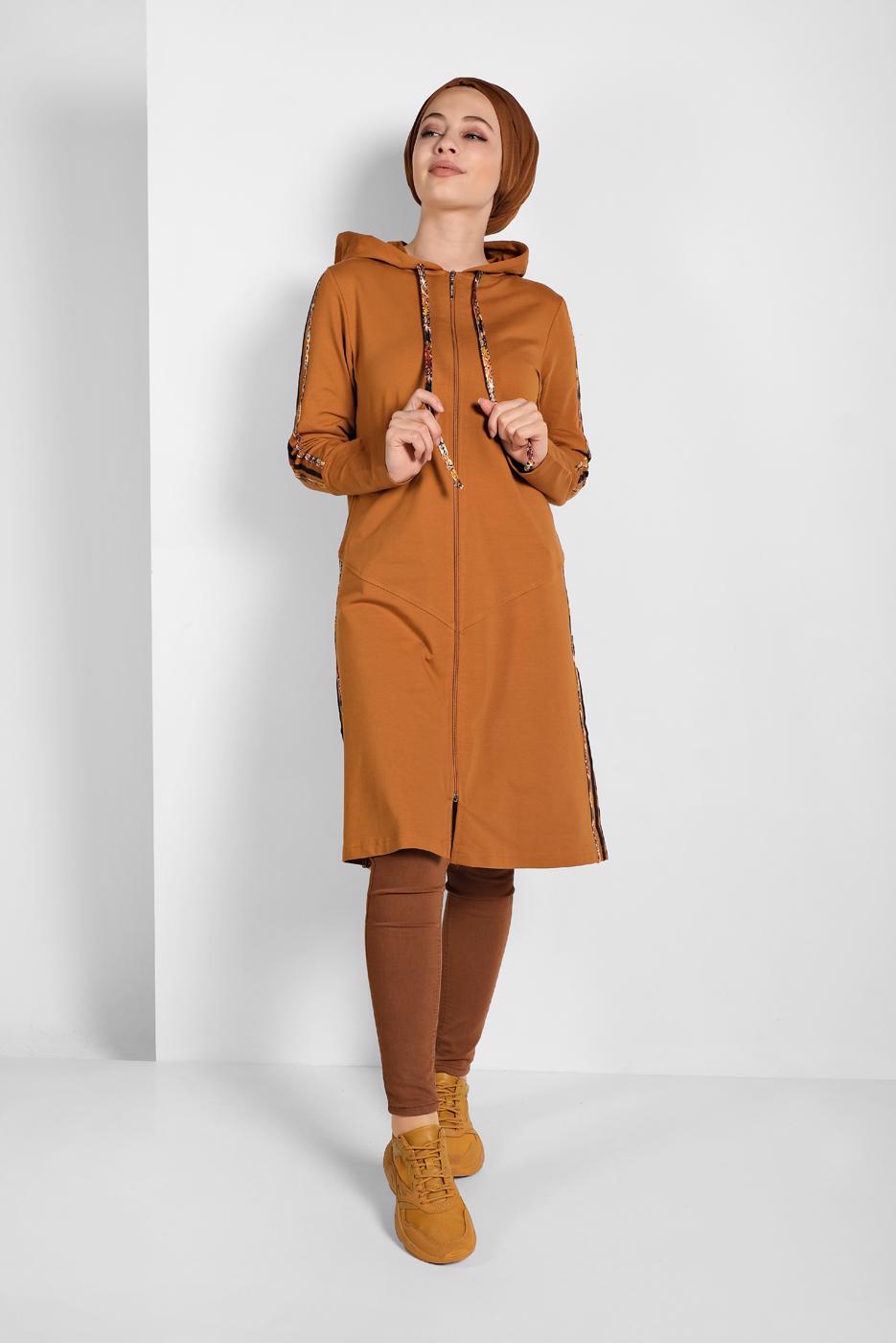 Vêtements hijab ORANGE VESTE SPORT ZIPPÉE À CAPUCHE 0929 