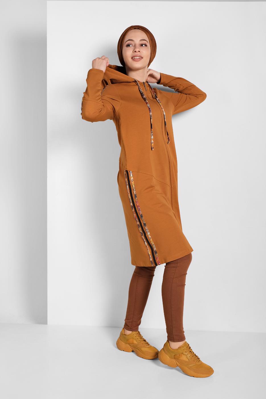 Vêtements hijab ORANGE VESTE SPORT ZIPPÉE À CAPUCHE 0929 