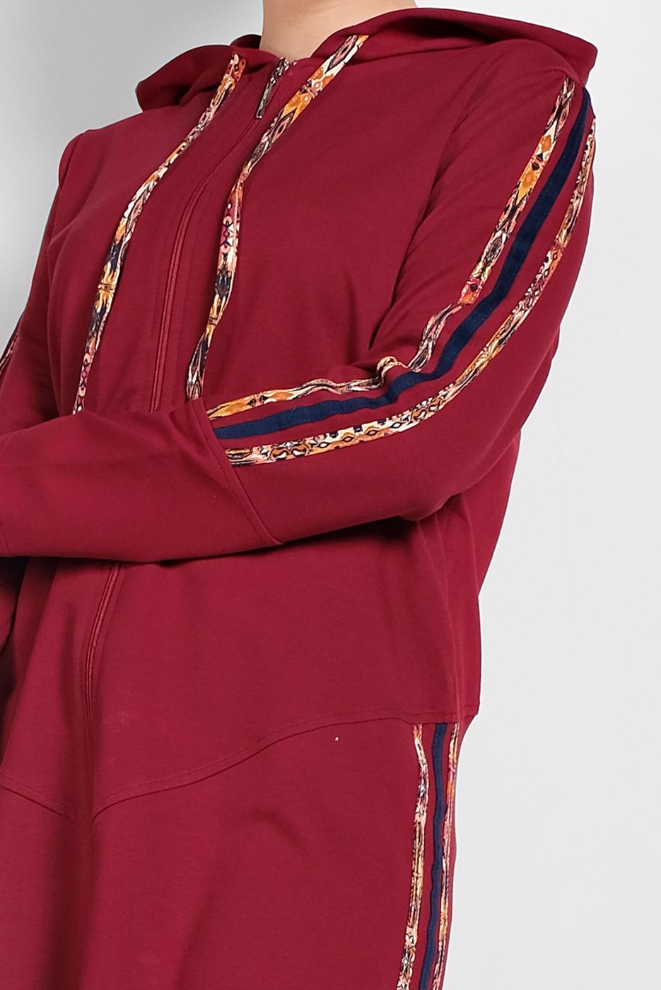 Vêtements hijab ROUGE BORDEAUX VESTE SPORT ZIPPÉE À CAPUCHE 0929 