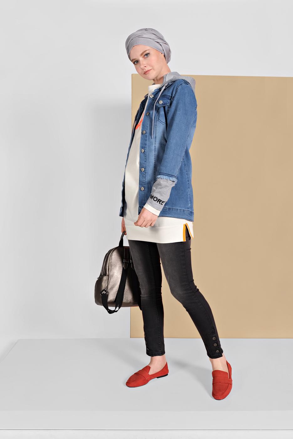 Hijab clothing BLUE HOODIE DENIM JACKET 1007 