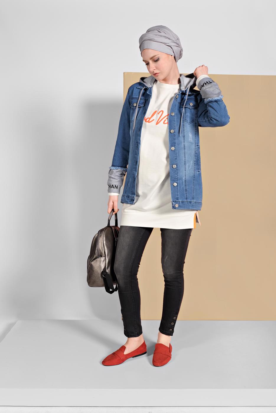 Hijab clothing BLUE HOODIE DENIM JACKET 1007 