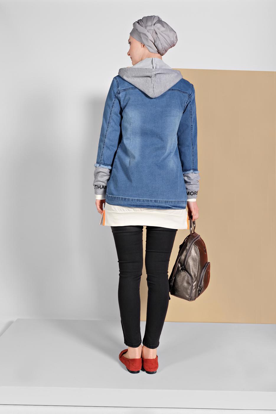 Hijab clothing BLUE HOODIE DENIM JACKET 1007 