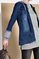 Tesettür giyim LACİVERT PARÇA DETAYLI KAPÜŞONLU DENİM CEKET 1007