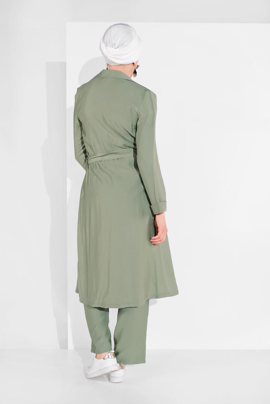 Hijab clothing KHAKI BELTED OPEN-FRONT JACKET 1875 