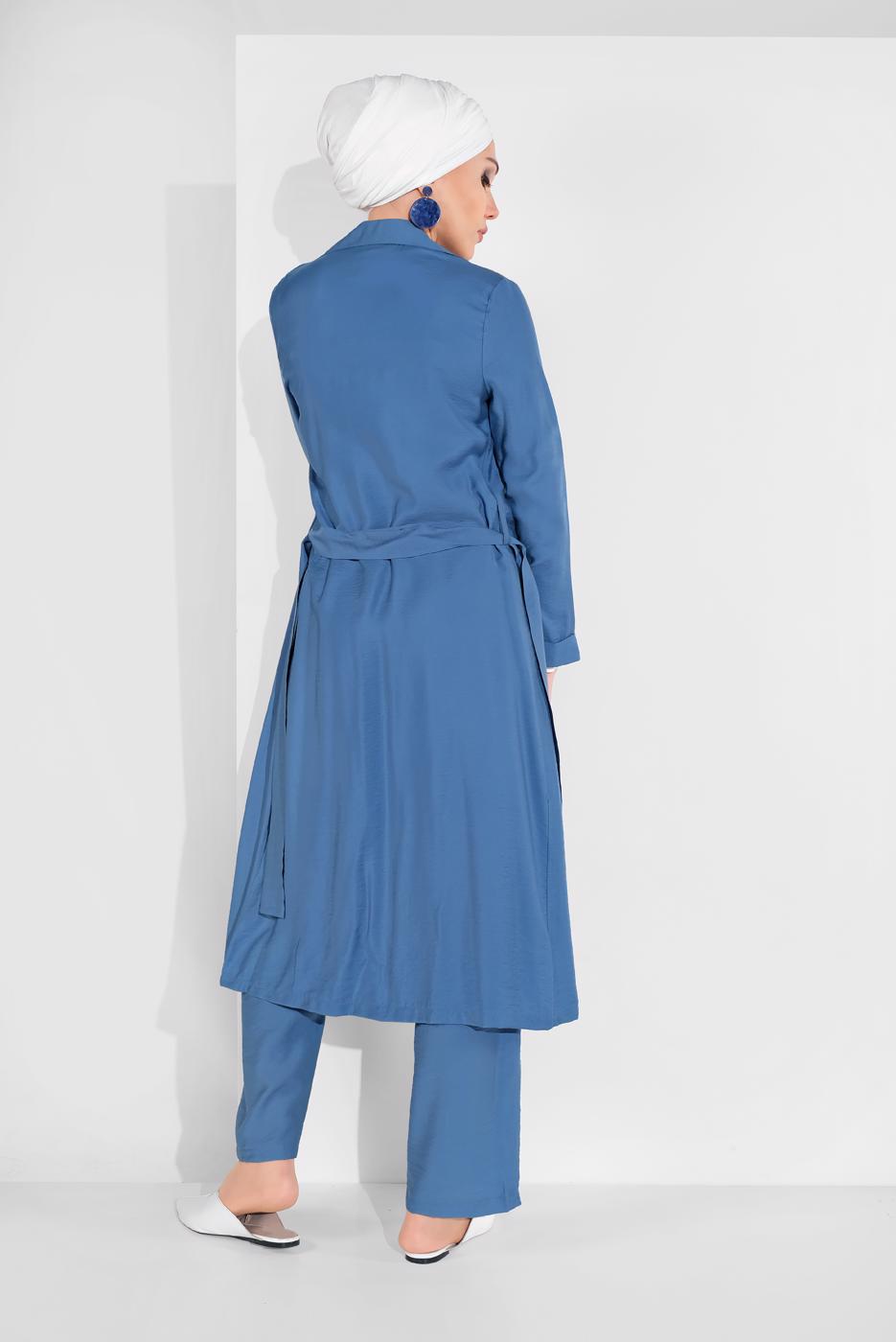 Vêtements hijab BLEU MARINE IMPERMÉABLE AVEC CEINTURE 1875