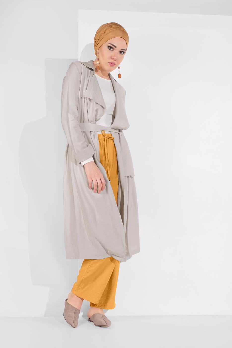 Hijab clothing BEIGE BELTED OPEN-FRONT JACKET 1875 