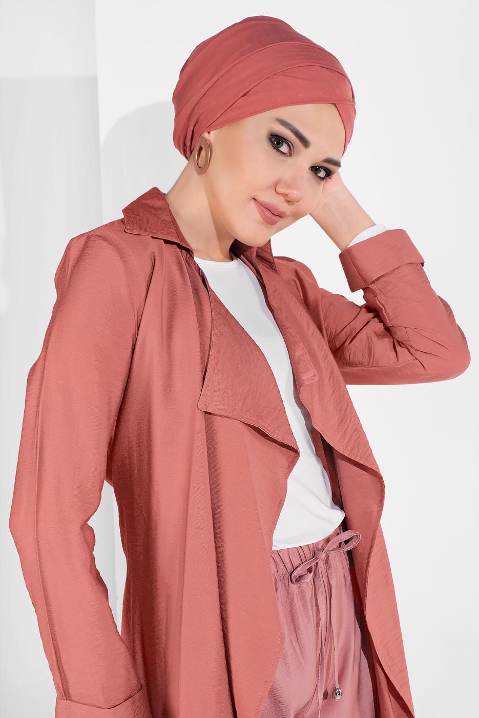 Hijab clothing ORANGE BELTED OPEN-FRONT JACKET 1875 