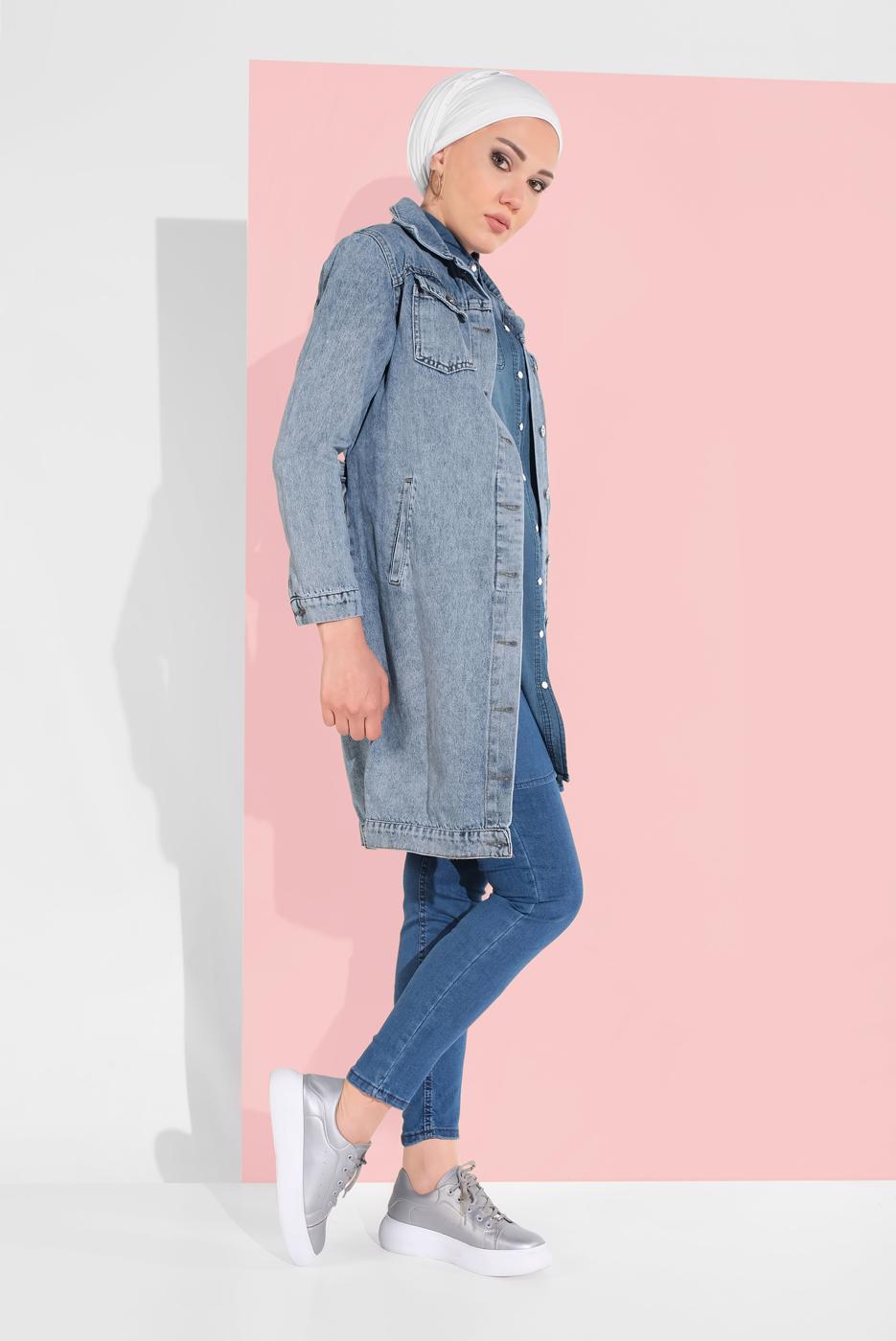 Vêtements hijab BLEU MARINE VESTE JEAN EN COTON 3260 