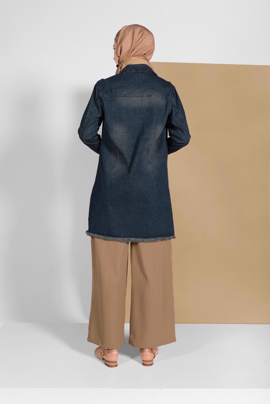 Tesettür giyim LACİVERT ESKİTME DETAYLI DENİM CEKET 3302