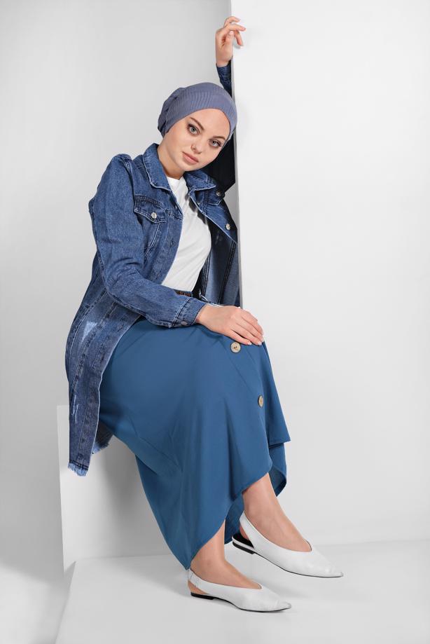 Tesettür giyim  ESKİTME DETAYLI DENİM CEKET 3302 - TRENDTESETTÜR