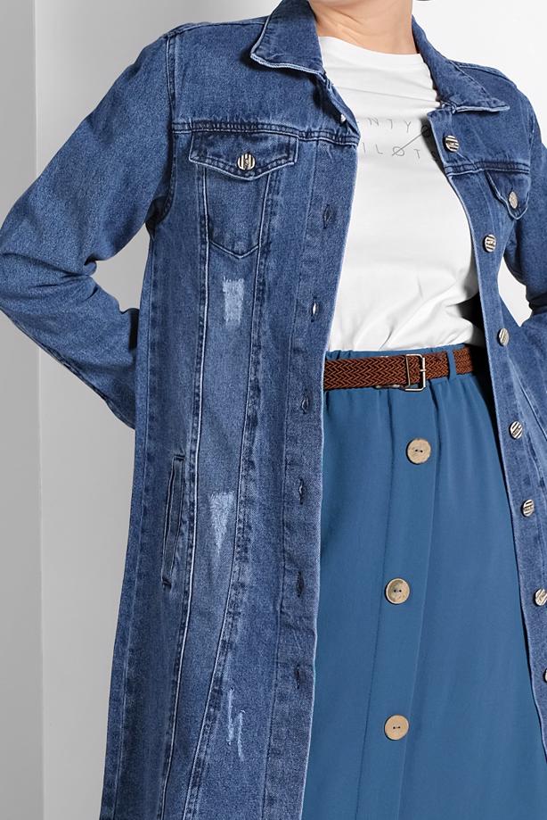 Tesettür giyim  ESKİTME DETAYLI DENİM CEKET 3302 - TRENDTESETTÜR