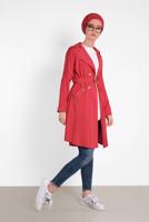 Tesettür giyim KIRMIZI ALVİNA DÜĞMELİ CEPLİ TRENÇKOT 4057
