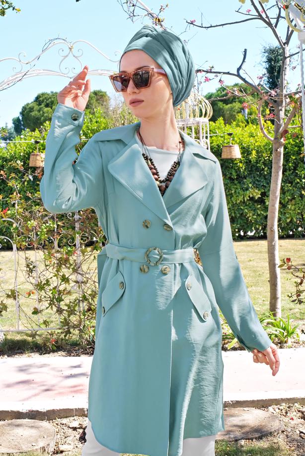 Vêtements hijab BLEU ALVINA TRENCH-COAT BOUTONNÉ 4057  - TRENDTESETTÜR