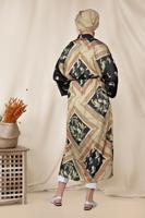 Tesettür giyim BEJ ALVİNA DESENLİ KUŞAKLI KİMONO 4089