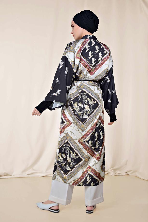 Vêtements hijab GRIS ALVINA KIMONO AVEC CEINTURE 4089  - TRENDTESETTÜR