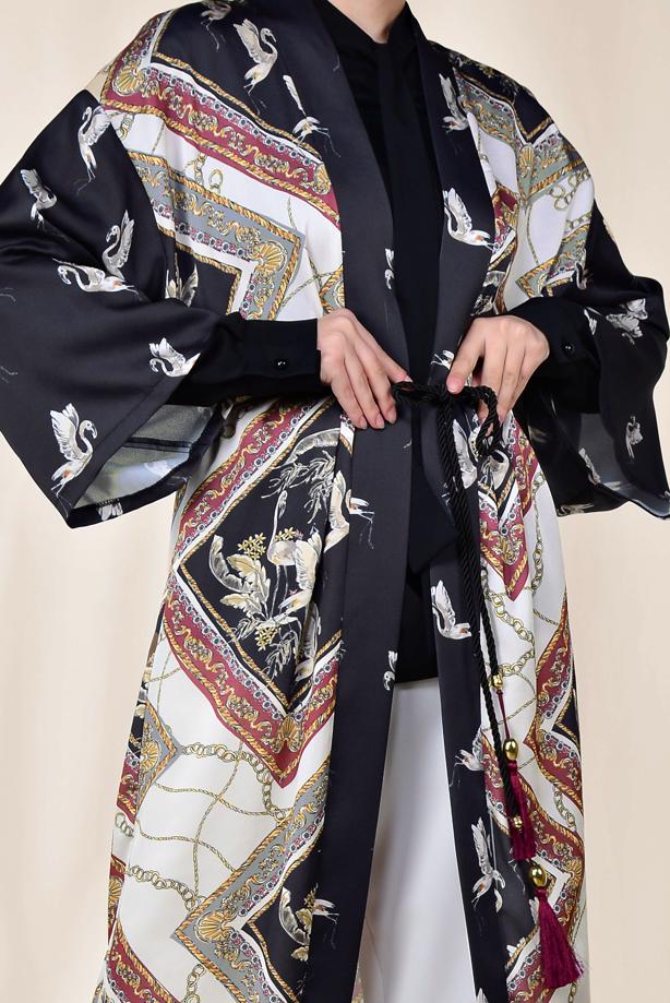 Vêtements hijab GRIS ALVINA KIMONO AVEC CEINTURE 4089  - TRENDTESETTÜR