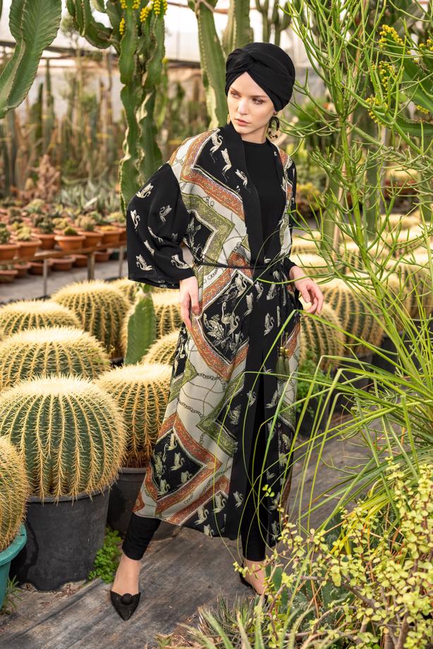 Vêtements hijab ÉCRU ALVINA KIMONO AVEC CEINTURE 4089  - TRENDTESETTÜR