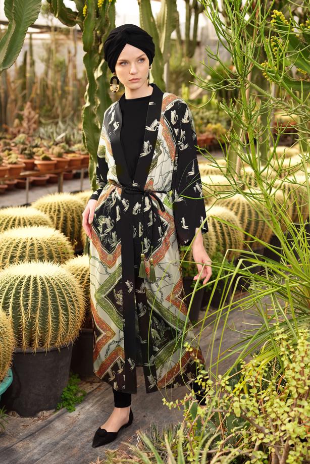 Vêtements hijab ÉCRU ALVINA KIMONO AVEC CEINTURE 4089  - TRENDTESETTÜR
