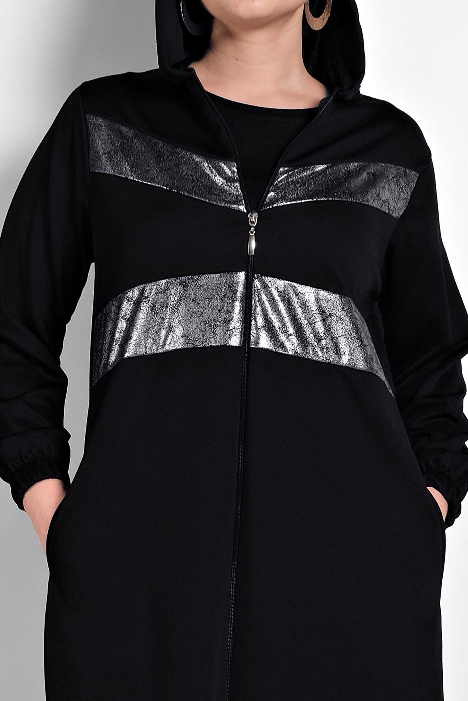 Tesettür giyim SİYAH  GÜMÜŞ DETAYLI EŞOFMAN CEKET 4206