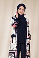 Tesettür giyim PUDRA DESENLİ CEPLİ KİMONO 4921