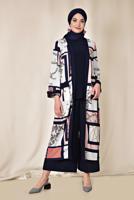 Tesettür giyim PUDRA DESENLİ CEPLİ KİMONO 4921