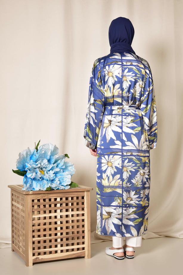 Vêtements hijab BLEU MARINE ALVINA KIMONO IMPRIMÉE FLEURI 4934  - TRENDTESETTÜR