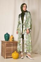 Tesettür giyim YEŞİL ALVİNA ÇİÇEK DESENLİ KİMONO 4934