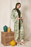 Tesettür giyim YEŞİL ALVİNA ÇİÇEK DESENLİ KİMONO 4934