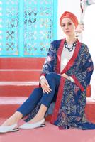 Tesettür giyim LACİVERT ALVİNA MİX DESENLİ KİMONO 4958