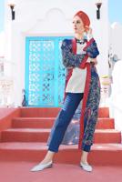 Tesettür giyim LACİVERT ALVİNA MİX DESENLİ KİMONO 4958