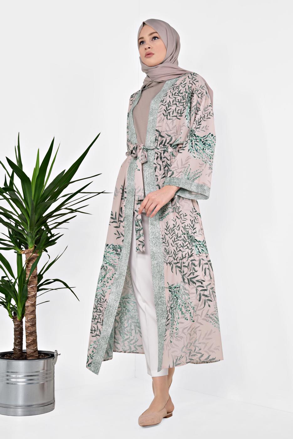 Tesettür giyim PUDRA ALVİNA MİX DESENLİ KİMONO 4958