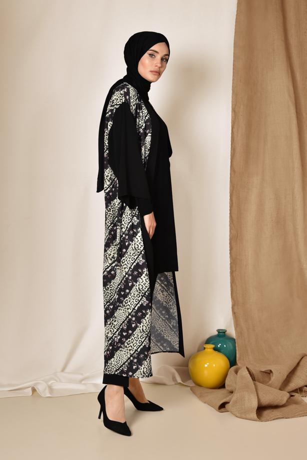 Vêtements hijab NOIR ALVINA KIMONO IMPRIMÉ 4959  - TRENDTESETTÜR