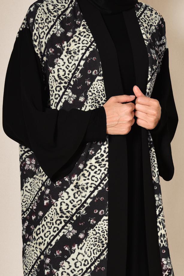 Vêtements hijab NOIR ALVINA KIMONO IMPRIMÉ 4959  - TRENDTESETTÜR