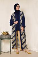 Tesettür giyim LACİVERT ALVİNA LEOPAR DESENLİ KİMONO 4959