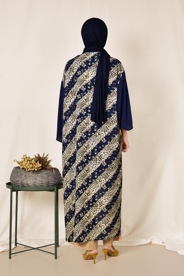 Vêtements hijab BLEU MARINE ALVINA KIMONO IMPRIMÉ 4959  - TRENDTESETTÜR