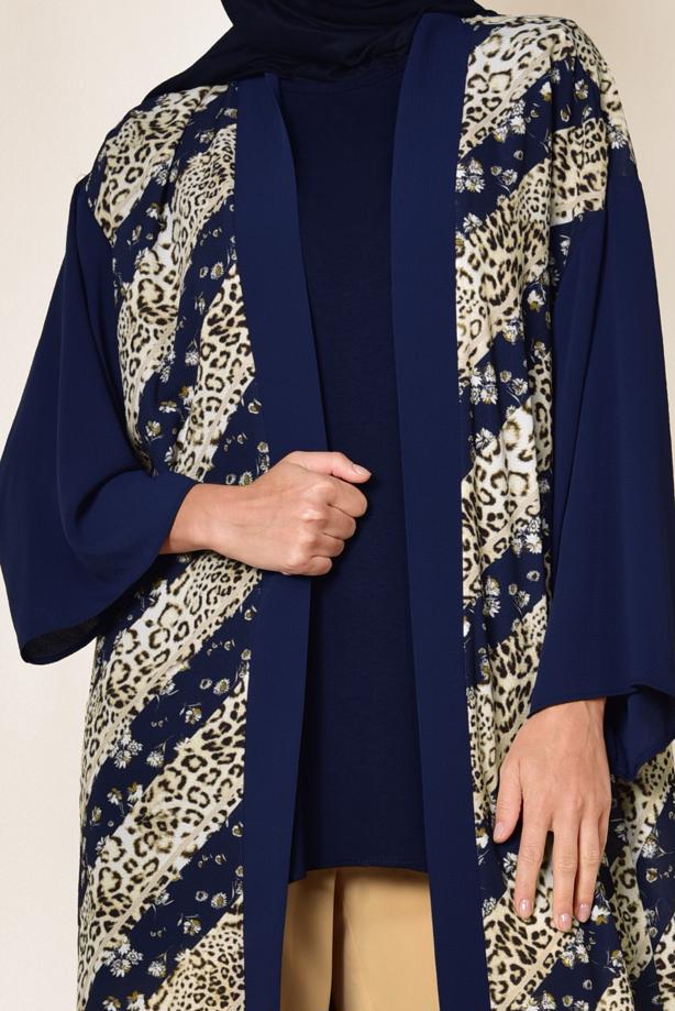 Vêtements hijab BLEU MARINE ALVINA KIMONO IMPRIMÉ 4959  - TRENDTESETTÜR